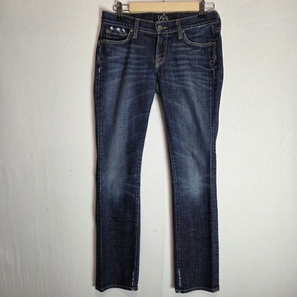 Lucky Brand Jeans Womens 4/28 Zoe Skinny Dark Wash Denim Mid Rise Distressed